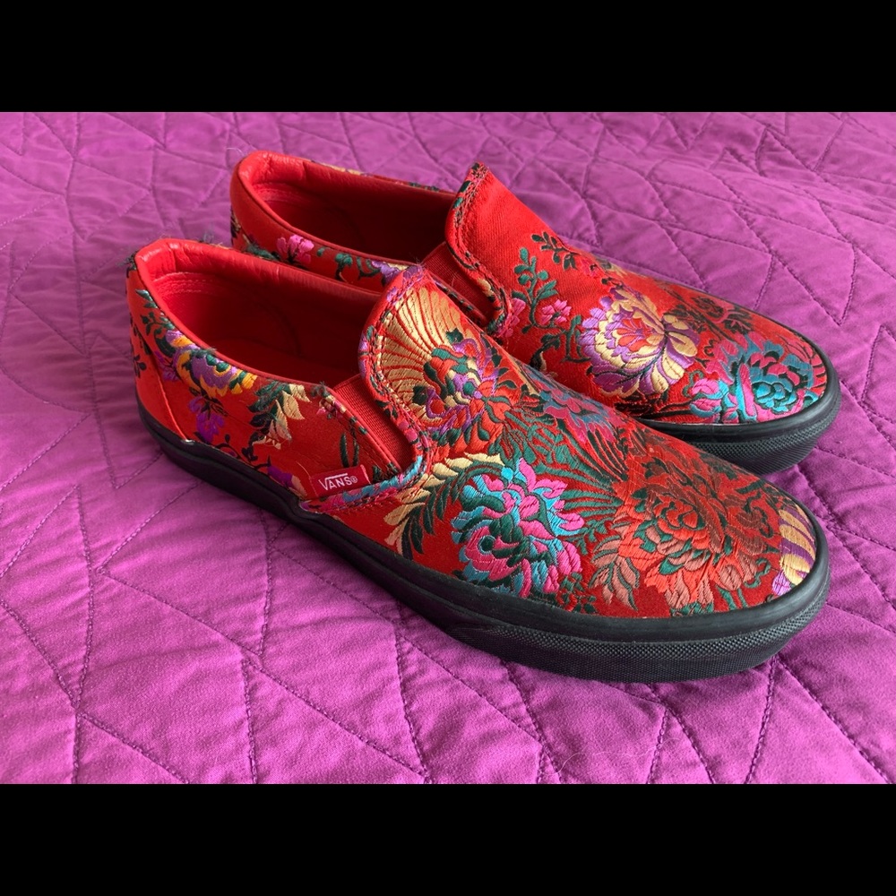 Vans Slip On Festival Satin Red Shoes